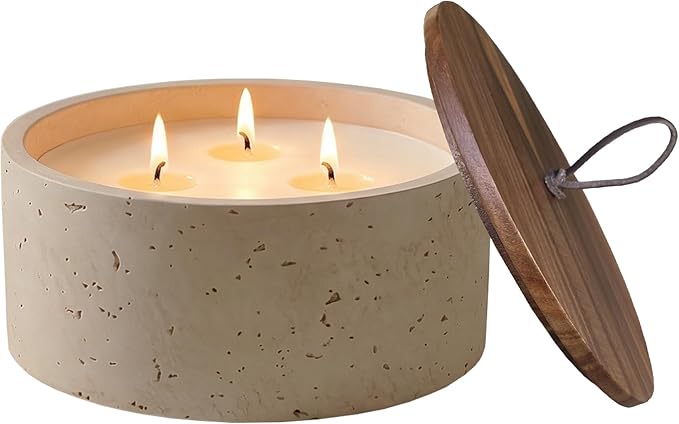 Scented Candle - Sandalwood & Cinnamon, 21 oz. 3 Wick Scented Candle Made with Coconut Oil and Soy Blend Wax | Acacia Wood lid