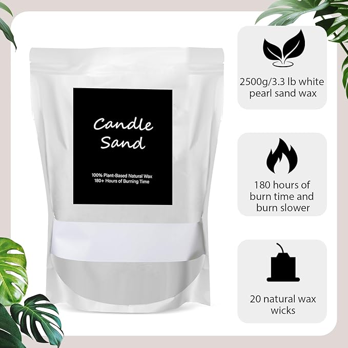 Feifeiya 1 Pack 3.3 lb Pearled Candle Sand DIY Pearled Candle Making Kit Included 20 Wicks and 4 Dye Refillable Beaded Wax Sand All Natural Beaded Wax for Home Christmas Wedding Party