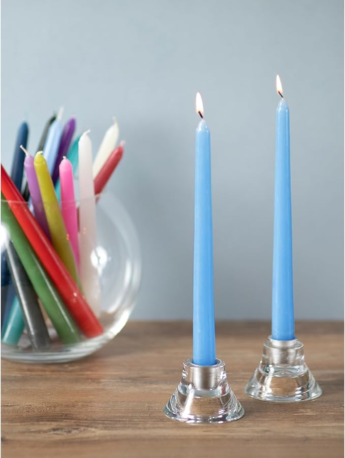 CANDWAX Light Blue 10 inch Taper Candles Set of 12 - Unscented Smokeless Dripless Tall Candlesticks - Perfect for Special Occasions, Ordinary Dinners and as Easter Candles - Light Blue Candle Sticks