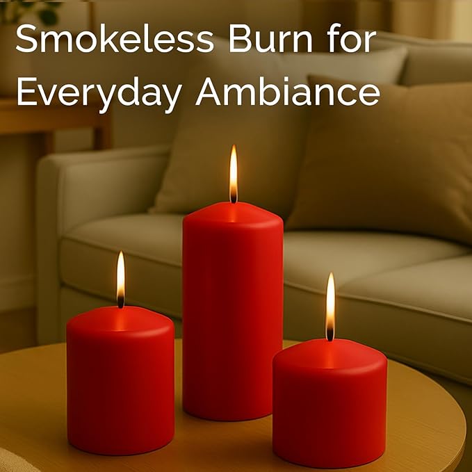 Stonebriar Unscented Pillar Candles – 80 Hour Burn Time, Long-Lasting Wax Candles for Weddings, Holidays, Home Décor & Special Events, Pack of 6, Red, 3" x 8"