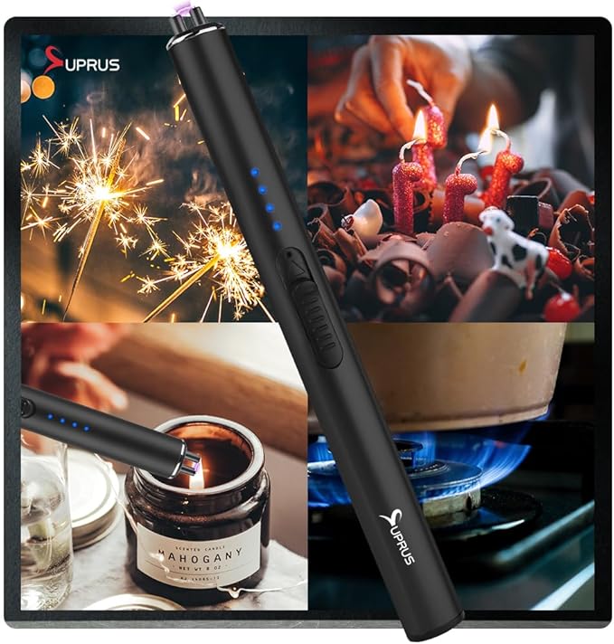 SUPRUS Electric Arc Windproof Flameless USB Rechargeable Lighter with Safety Lock for Candle (Black, 3 Packs)