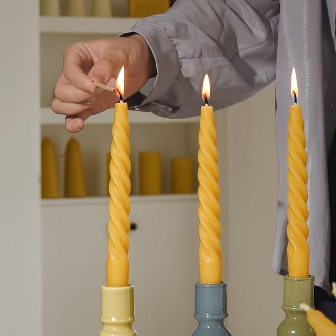 DEYBBY 7 inch Spiral Beeswax Candles Set of 4 - Dripless and Smokless Twisted Pure Bees Wax Candle for Home Decor & Gift Any Occasions