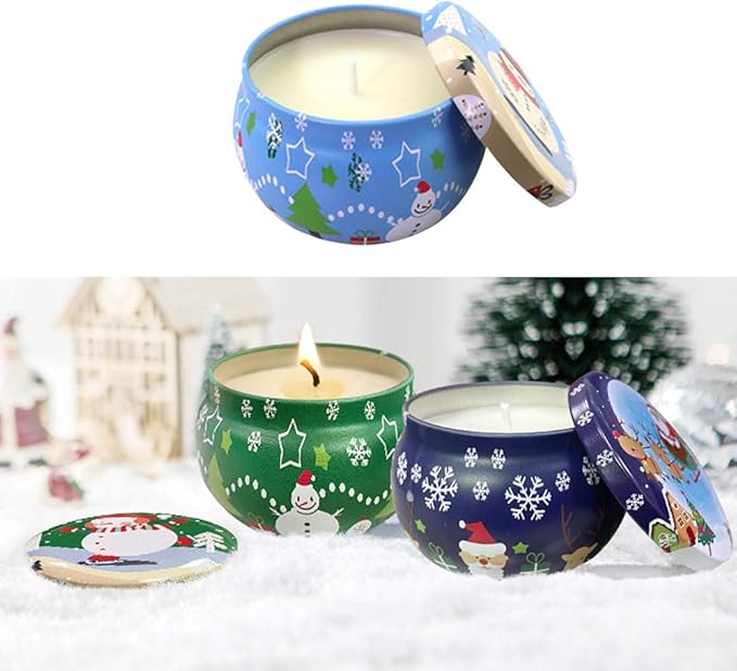 6 Pcs 2.2-oz.Tinplate Empty Scented Candle Tin Jars, Reusable Storage case for Dry Storage Spices, Camping, Christmas Holiday Gifts, and Sweets Gifts