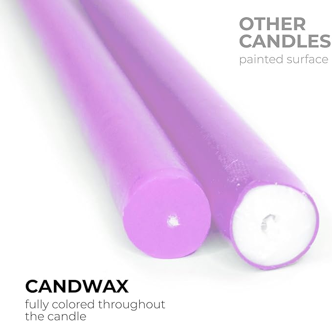 CANDWAX Lavender 14 inch Taper Candles Pack of 4 - Unscented Smokeless Dripless Candlesticks - Perfect for Special Occasions, Ordinary Dinners, Holidays and as Easter Candles - Lilac Candle Sticks