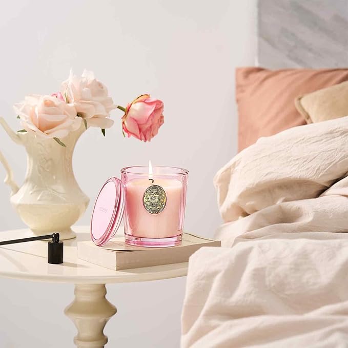 M&SENSE Natural Soy Candle | Jasmine & Pink | 9.2 oz, 50H Burn Time | Candle Gift for Her | Scented Candle for Valentine’s Day
