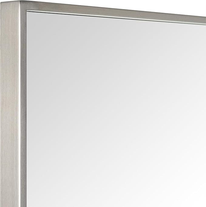 TEHOME Brushed Nickel Bathroom Vanity Mirror with Squared Corners, 20x28'' Silver Rectangle Stainless Steel Metal Framed Mirror for Bathroom