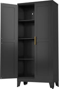 Ckzbx Black Metal Cabinets with Doors and Shelves, 61" H Storage Cabinet Pantry Cabinet Garage Cabinets for Kitchen, Living Room, Dinning Room