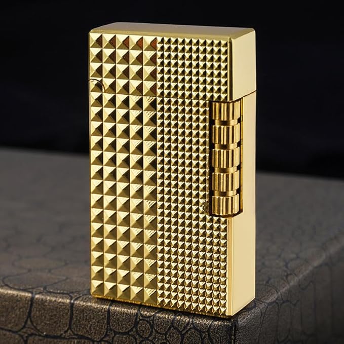 Unique Butane Lighter, MultiCut Geometric Design, Refillable Lighter Soft Flame, Flip-Top Metal Gold Side Wheel Frosted Pocket Lighter, Gifts for Men, Father, Husband (No Fuel)