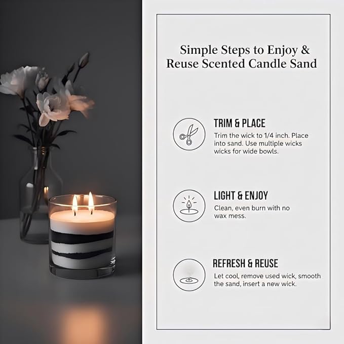 Monivi Scented Candle Sand with Wicks 3.53oz Black Sand Candles Pearled Candle Sandwax Beads Mothers Day Gift 16 Burn Hours Refillable Candle Wax for Candle Making (Scented Musk)