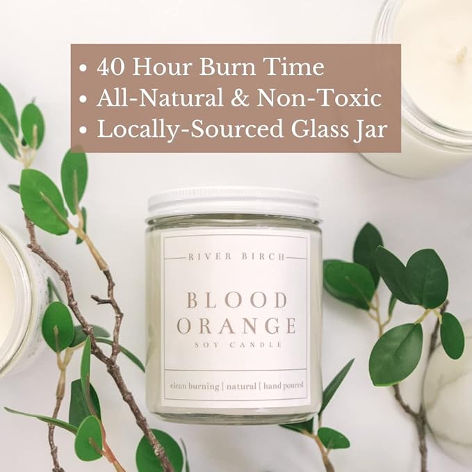 River Birch Candles Blood Orange Scented Candle | Premium, All-Natural, Non-Toxic, Soy Candles | 8.5oz 40 Hr Burn Time | Cozy Relaxing Gifts for Home