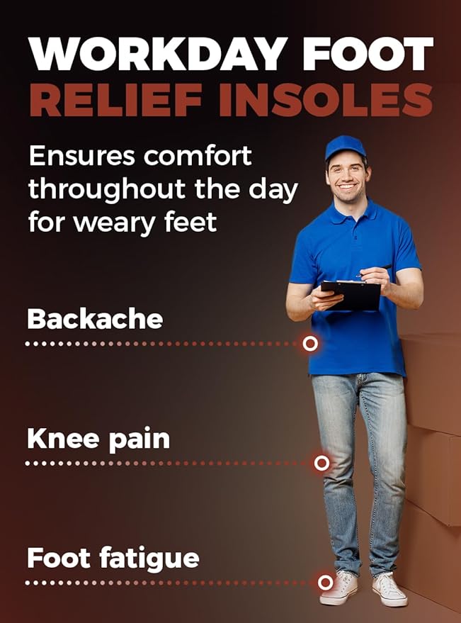 CRUVHEAL Work Comfort Orthotic Insoles - Anti Fatigue Shoe Insert Men Women - Low Arch Support - Shock Absorption - Foot Pain Relief - Work Boot Insoles (M, Brown)