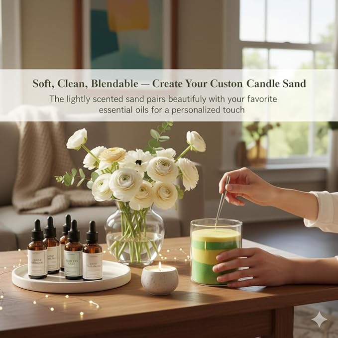Monivi Scented Candle Sand with Wicks 3.53oz Yellow Sand Candles Pearled Candle Sandwax Beads Mothers Day Gift 16 Burn Hours Refillable Candle Wax for Candle Making (Scented Lemon)