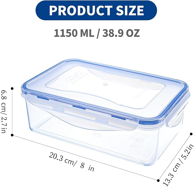 KIGI Food Storage Containers, 4 Sided Locking Lids, Airtight, Leak-Proof & Stackable, Ideal for Meal Prep, Lunch & Leftovers, Microwave & Dishwasher Safe, BPA-Free Plastic, 38 oz, 4.8 Cup, 6 Piece Set