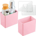 Suclain 2 Pcs Wall Mounted Organizer Non-drilling Adhesive Floating Shelf Wall Bin Organizer Hanging Storage Containers for Bedroom Bathroom Kitchen Office (Pink)