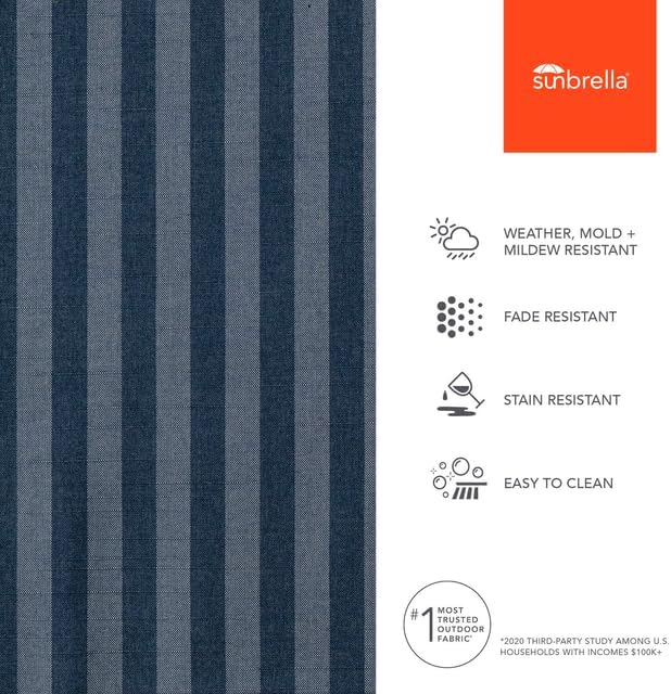 Sunbrella Outdoor Fabric by The Yard | Sail Away Denim (Striped) | Official Sunbrella Seller | Indoor or Outdoor Upholstery Fabric for Chairs, Cushions, Drapery, Pillows, Furniture