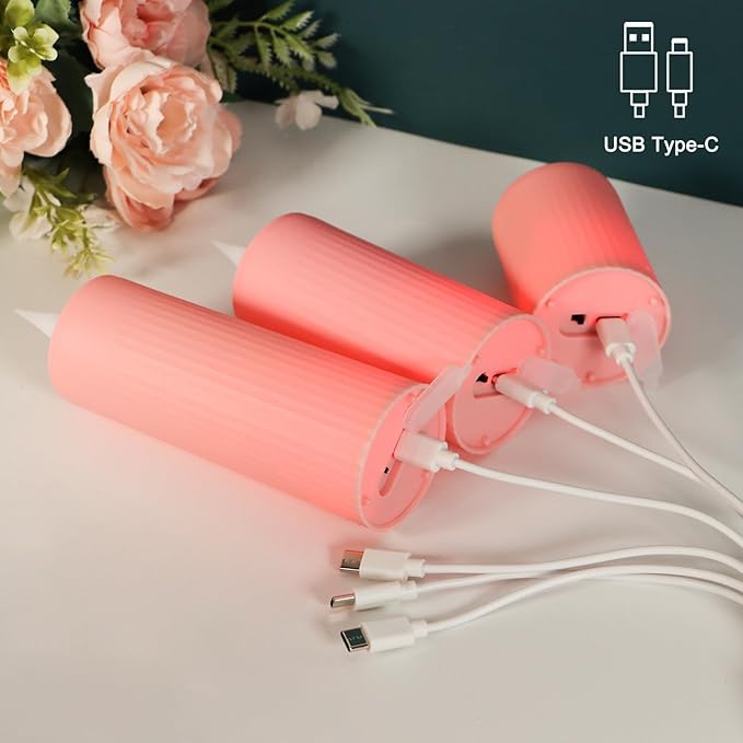 yunsheng Rechargeable Flameless Candles with Remote Timer, in/Outdoor Waterproof LED Flickering Pillar Candles Set of 6 (D2 x H4/5.5/6.5"), Battery Operated Pink Plastic Roman Column Candles