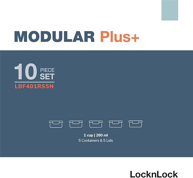 LocknLock Modular Plus Airtight Food Storage Containers, 10-Piece Set, BPA-Free, Modular Stacking, Tritan, Navy