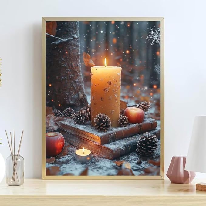 Diamond Painting Kits for Adults Candle Diamond Painting Kits Winter 5D Full Square Drill Strass Crystal Crafts for Adults DIY Art Kit for Beginner, Home Wall Art, Gifts for Women 12x16in T-N90411