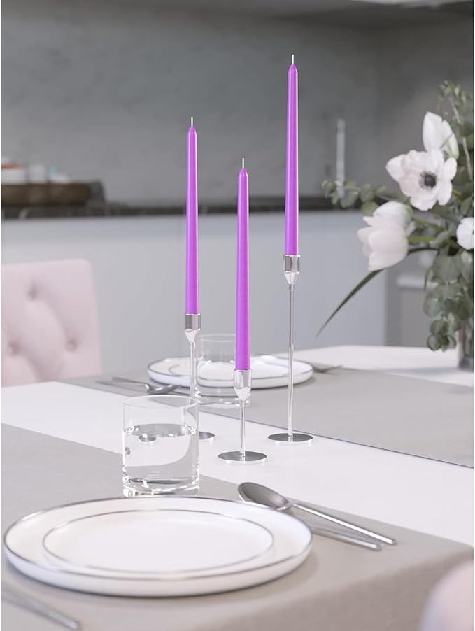 CANDWAX Lavender 14 inch Taper Candles Pack of 4 - Unscented Smokeless Dripless Candlesticks - Perfect for Special Occasions, Ordinary Dinners, Holidays and as Easter Candles - Lilac Candle Sticks