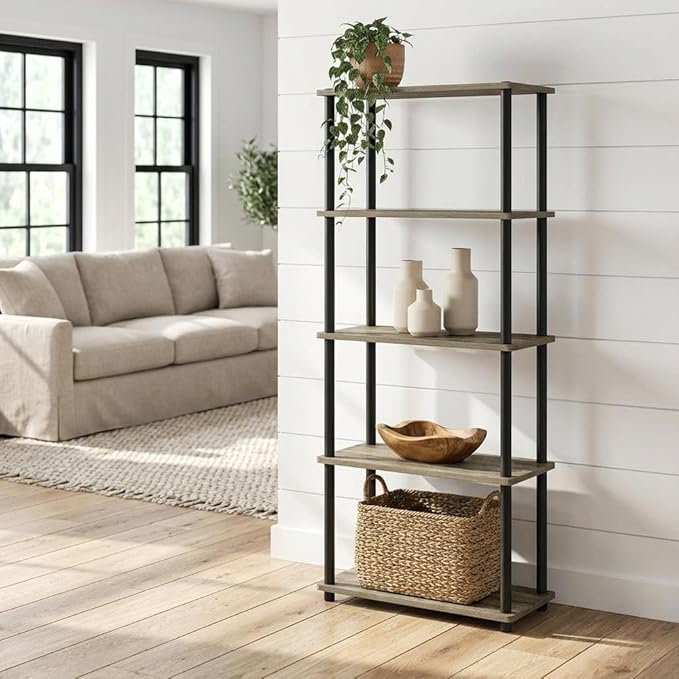 Furnifact French Oak Black Bookcase with Elegant Wooden Design, Sturdy Construction, Ideal for Home or Office Storage, Contemporary Style