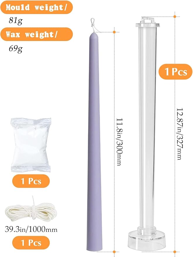 1-Pack Classic Tall Taper Candle Mold,Clear Plastic Pillar Candle Mold,Church Christmas Candlelight Dinner Valentine's Day (12.87inch)