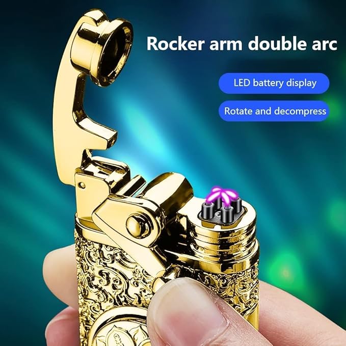 GADATOP Electric Lighter Rechargeable USB Lighter Personalized Creative Lighters Plasma Cool Lighters LED Battery Indication Gifts for Men Boyfriend Husband (Gold)