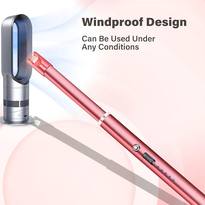 Navpeak Electric Candle Lighter Windproof USB Rechargeable Flameless Long Neck Lighter for Candles Gas Stove Fireplace BBQ Kitchen Grills (Rose Pink)