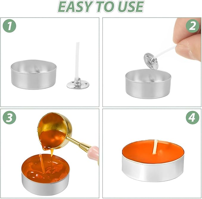 200 Pcs Aluminum Tea Lights Cups, Empty Case Candle Wax Containers, Metal Tea Light Tins with 200 Pcs Candle Wicks, Candle Mold for DIY Candles Making Supplies