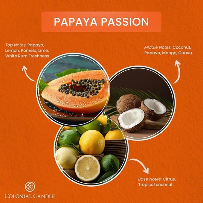 Colonial Candle Papaya Passion Scented Wax Melts, Wax Melt Warmer Cubes, Long Lasting Scented Wax Warmer Cubes, 4 Pack, 6 Cubes Each - Made in The USA
