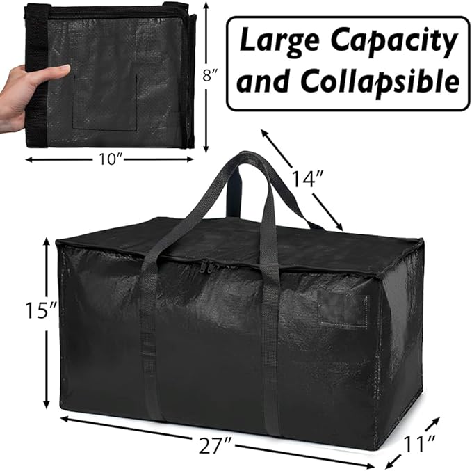 ClearSpace Oversized Moving Bags or Storage Bag – Large Moving Boxes with Backpack Straps, Zippers & Handles – Heavy-Duty Packing Bags for Moving, College Dorm, Christmas Decorations, 8 Pack