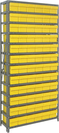 Quantum Storage Systems 1875-602YL Solid Heavy Duty 13 Shelves 72 Super Tuff Euro Yellow Bins 75" H x 36" W x 18" D
