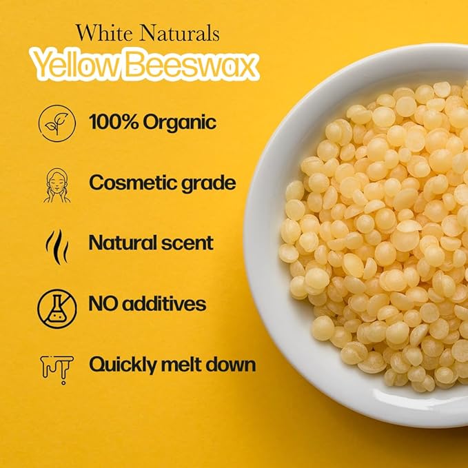 White Naturals Yellow Beeswax Pellets 1lb (16oz), Pure, Natural, Cosmetic Grade, Organic, Bees Wax Pastilles, Triple Filtered, Great For Candle Making, Soap, Food Wrap, DIY Lip Balms, Lotions