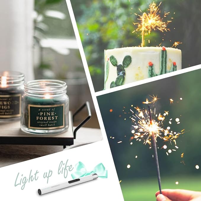 Candle Lighter, Electric Lighter USB with Upgraded LED Display Safety Switch, Rechargeable Flameless, Cream White