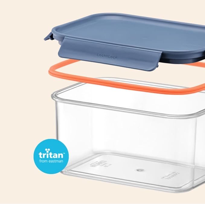 LocknLock LBF406RS2N Bisfree Modular Plus Food Storage Containers for Lunch, Meal Prep, Stackable, BPA-Free, Leakproof, Microwave, Dishwasher, Freezer-Safe, 4 Pieces, 2 Boxes and 2 Lids, Navy, 2.1L