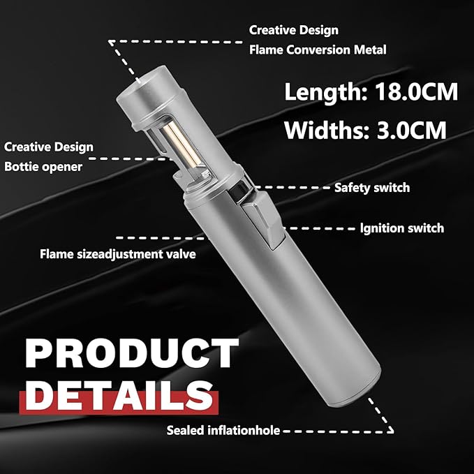 Torch Lighter, Butane Refillable Multifunction Straight Flame Bright Lighter Windproof Adjustable Color with Safety Lock Jet Lightsaber Flame for Outdoor, Campfires, BBQ, Candles, Camping