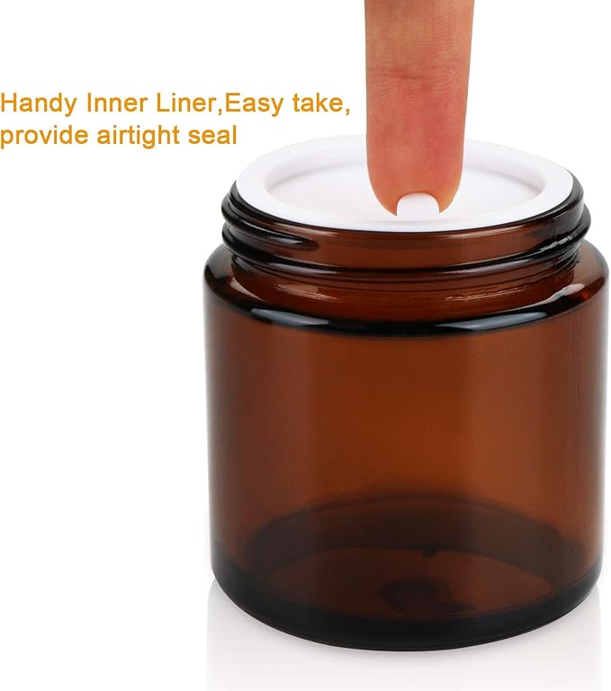 Encheng 25Pack of 4 oz Amber Round Glass Jars, with Inner Liners and black Lids,Empty Cosmetic Containers,Cream jars