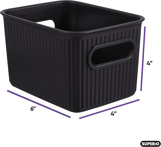 Superio Ribbed Collection - Decorative Plastic Basket Open Home Storage Bins Organizer, Small Brown (2 Pack) Container Boxes for Organizing Closet Storage Bins for Shelves Drawer Shelf 1.5 Liter