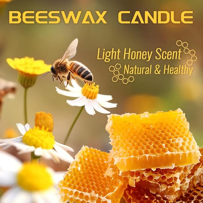 Beeswax Jar Candle in Glass Container, Natural Organic Candle Smokeless Clean Burn | 36 Hours Burning Time, Yellow
