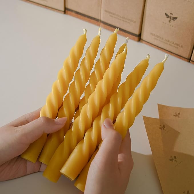 DEYBBY 7 inch Spiral Beeswax Candles Set of 4 - Dripless and Smokless Twisted Pure Bees Wax Candle for Home Decor & Gift Any Occasions
