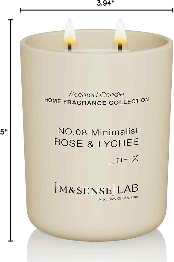 M&SENSE Natural Soy Large Candle| Rose Lychee | 16.6 oz, 95H Burn | Mini Spring Scented Candles for Relaxation, Valentines Day Gift, Home Décor | for Bedroom, Office, Party