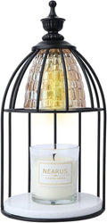Candle Warmer Lamp, Auto Shut Off and Brightness Heat Level Control with Timer and Dimmable Switch, Top-Down Candle Melting with Marble Base and 2 Bulbs(Black)
