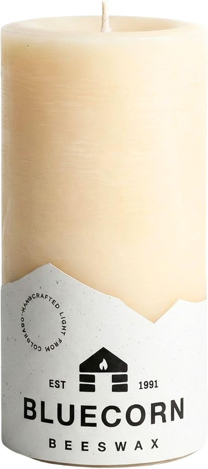 Bluecorn Beeswax Pillar Candle, 100% Pure Natural Bees Wax, Ivory White 3x6 Candle, Clean Burning & Dripless, Long Lasting (90 Hrs), Paraffin, Soy & Fragrance Free, Home Decor, American Made, 1 Count