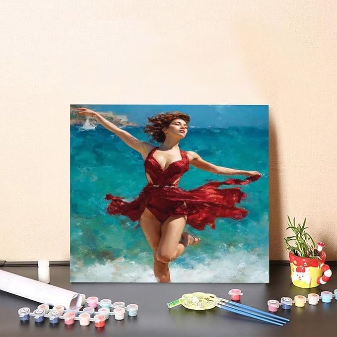 Paint by Numbers Kit for Adults Dance Paint by Numbers Sea DIY Crafts for Adults Canvas Paintings Kits, Hobbies for Women Art With Accessories for Home Wall Decor Art 24x24inch Without Frame 2-815Q