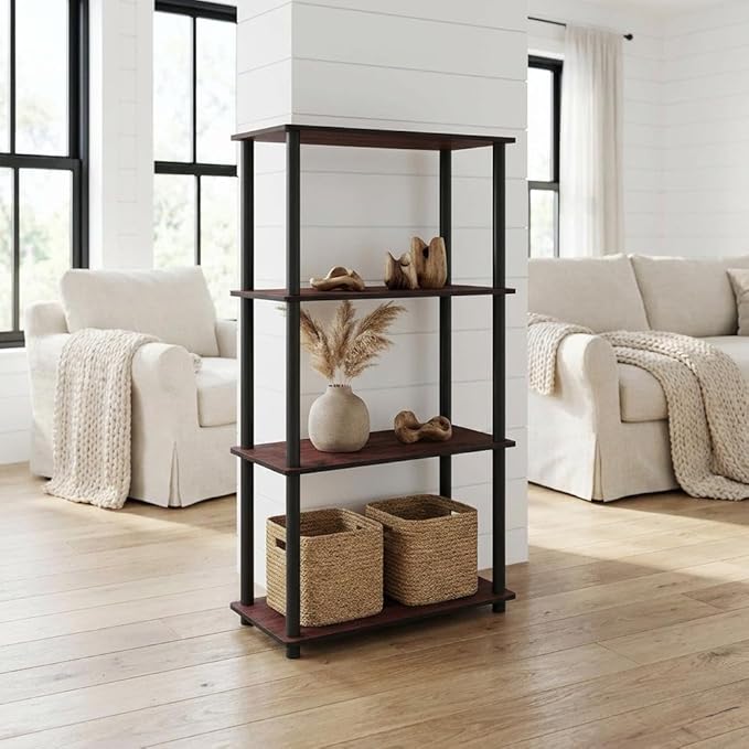Furnifact Dark Cherry Black Bookcase with Sturdy Wooden Construction, Elegant Storage Solution, Modern Design for Home and Office Organization
