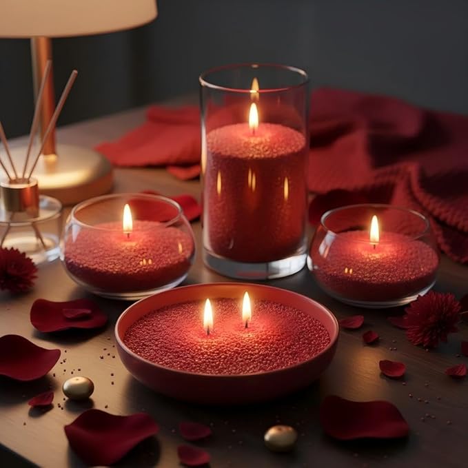 Monivi Scented Candle Sand with Wicks 3.53oz Red Sand Candles with Wicks Pearled Candle Sandwax Beads Mothers Day Gift 16 Burn Hours Refillable Candle Wax for Candle Making(Scented Rose)