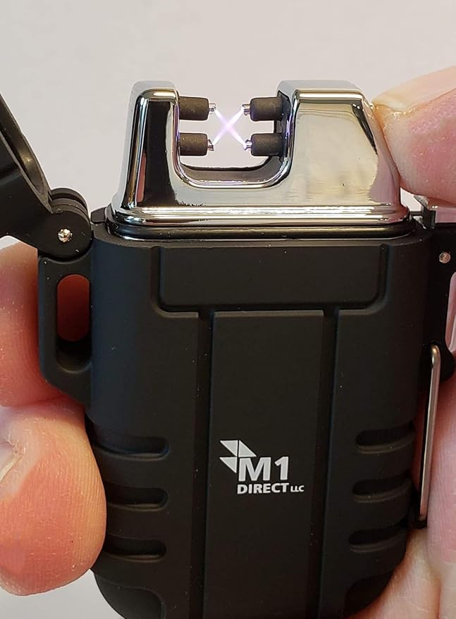 M1 Direct Premium Rechargeable Dual-Arc Plasma Lighter Windproof Waterproof Camping Hiking Survival Cooking Grilling Fire Starting
