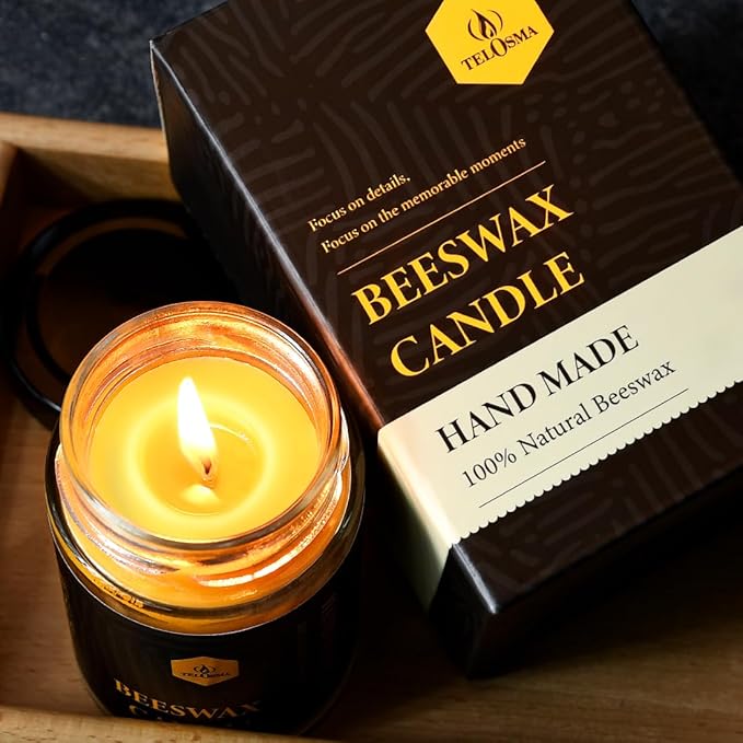 Beeswax Jar Candle in Glass Container, Natural Organic Candle Smokeless Clean Burn | 36 Hours Burning Time, Yellow