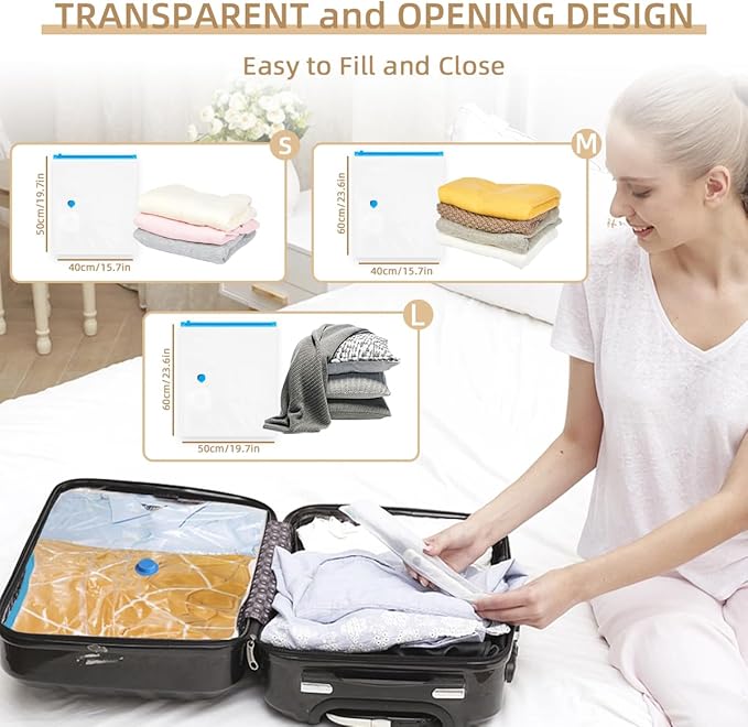 Vacuum Seal Bags with Portable Electric Pump, 6 Pack Vacuum Storage Bags for Clothing Travel, Compression Packing Space Saver Bags for Luggage Suitcase (2 Small & 2 Medium & 2 Large)