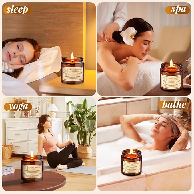 4 Pack Rose Sandalwood Candles for Home Scented,Amber Jar Aromatherapy Candle Gifts for Women,Scented Candles Set for Mother's Day Christmas Valentine Thanksgiving Brithday Gifts,Soy Wax Candle Set