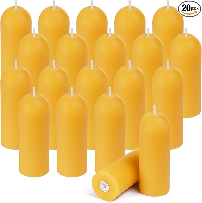 Small Pillar Candles 20-Pack - 10-Hour Long Burning 100% Natural Beeswax Candles, Perfect for Everyday Use, Home & Travel, Power Outages，Classic Pillar Style (3.5"x1.3")